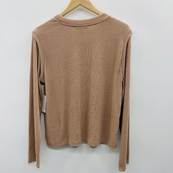 And Now This Womens Trendy Plus Size 1X Ribbed Crewneck Top in Almond Tan 1346 - Picture 4 of 7